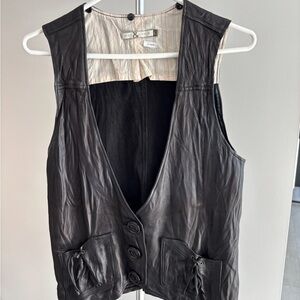 Mike & Chris Black Leather Vest with Striped Lining